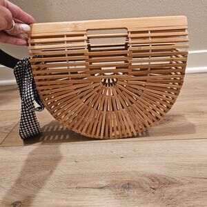 NWOT Half Moon Wooden Bamboo Top Handle Women's Handbag